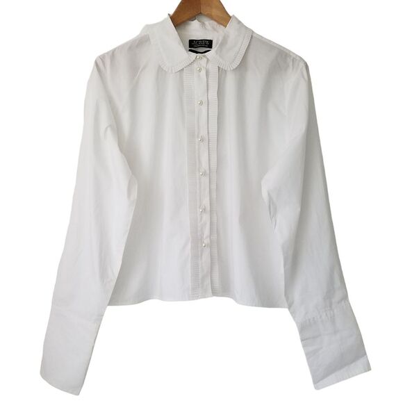 J. Crew Tops - J. Crew Ruffle Cropped Garcon Shirt Pearl Buttons Size 10 White NWT $89 BV828
